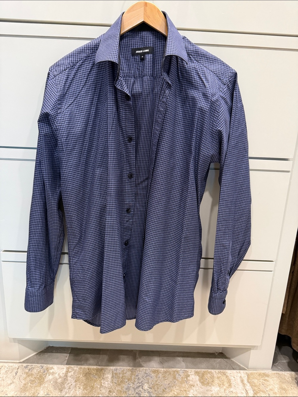 Jared Lang Men's Blue Micro-Check Dress Shirt